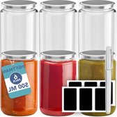 Pots de confiture avec couvercles Pots de stockage en verre réutilisables - Paquet de 6 couvercles argentés hermétiques de 500 ml - Contenu HTML. pots de confiture avec couvercles