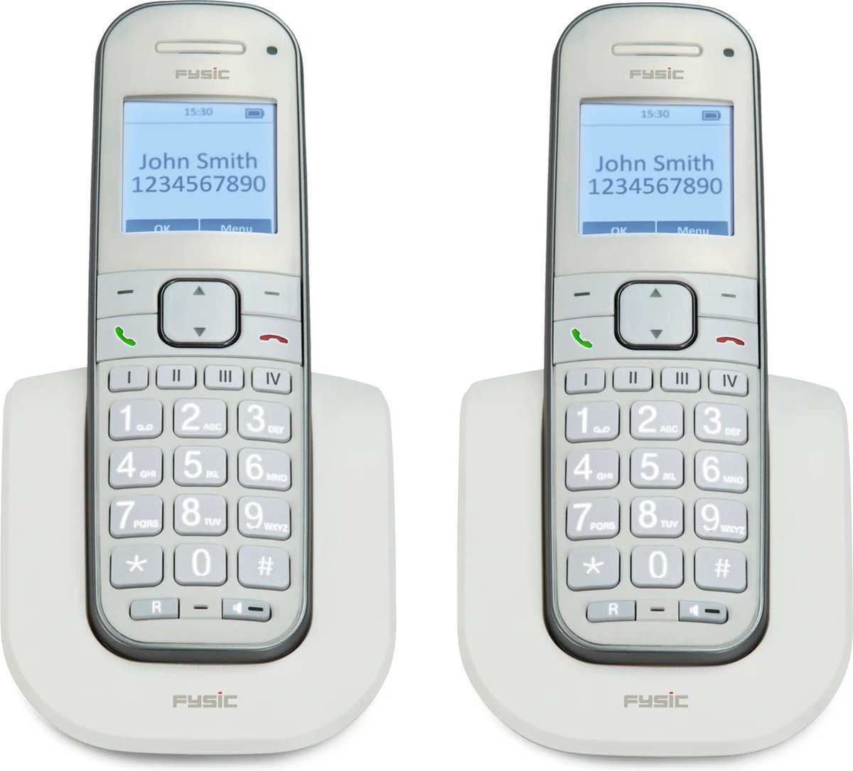 Fysic - Twinset Senioren - Grote Toetsen - Duo - Big Button huistelefoon - Extra luid gespreksvolume voor slechthorenden - 2 handsets -Wit