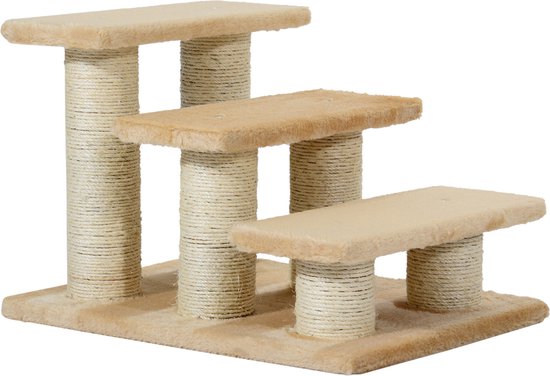 PawHut Dierentrap kattentrap hondentrap trap voor katten en honden 3 treden crème D33-003