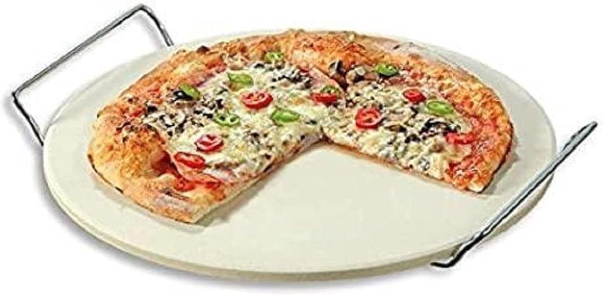 Pizzasteen van cordieriet keramiek metaal - Ø 33 cm - beige - 71550