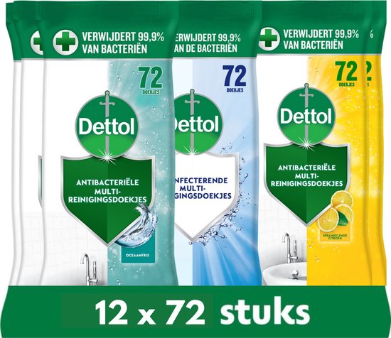 Lingettes Dettol 72 pièces - 12 pièces - Agrumes - Hygiénique - Océan - Pack économique