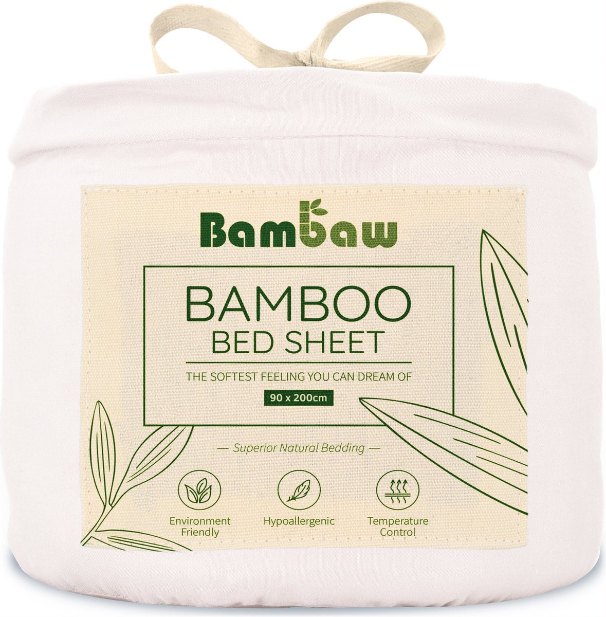 Bambaw Luxe Bamboe 1-Persoons Hoeslaken 90x200cm – Ultra ademende stof – Hypoallergeen – Beddengoed - Wit