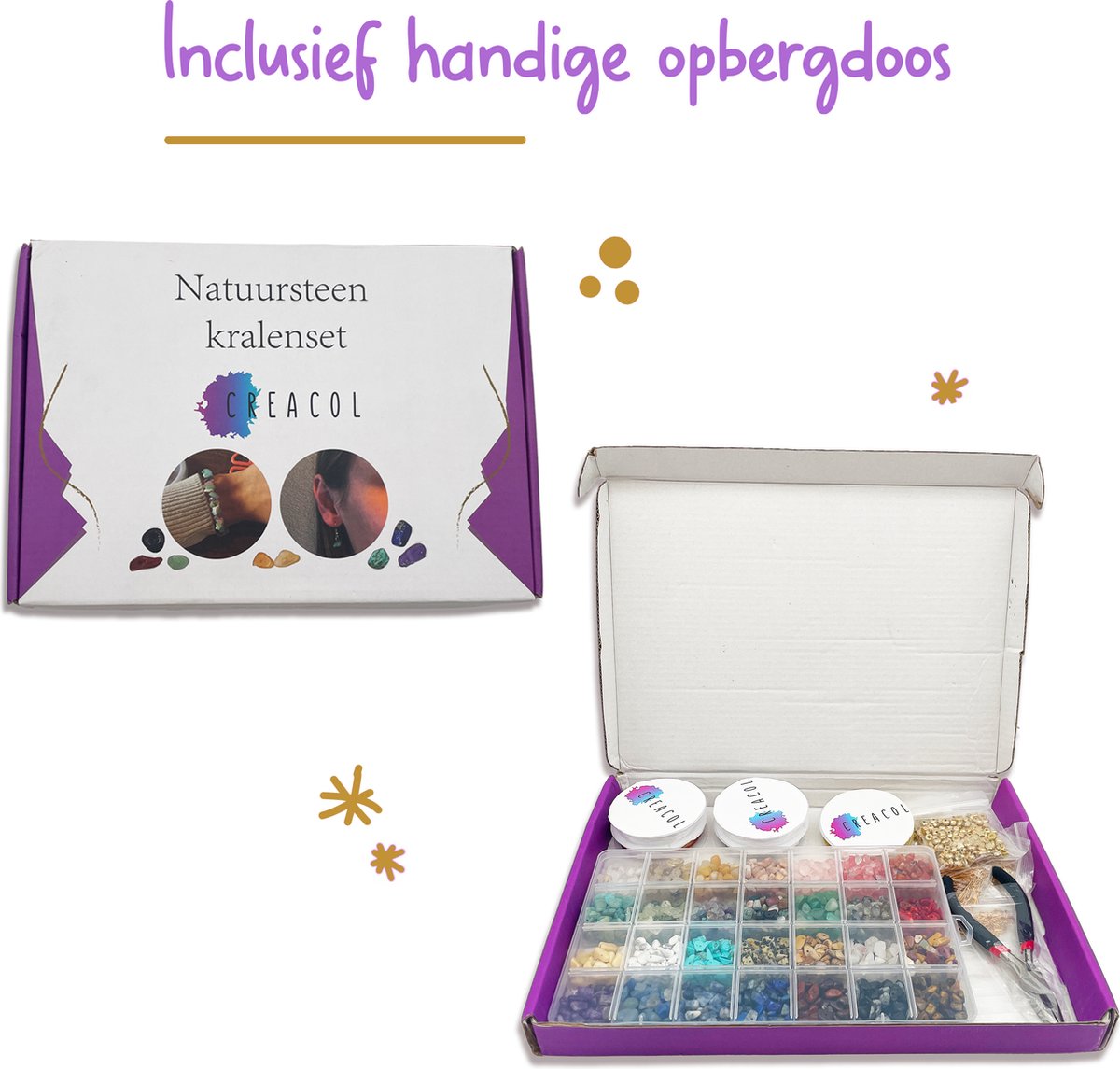 CREACOL Natuursteen kralen Goud - Armbandjes maken meisjes - Oorbellen maken kralenset - Sieraden maken meisjes - Edelsteen kralen set — afbeelding 10