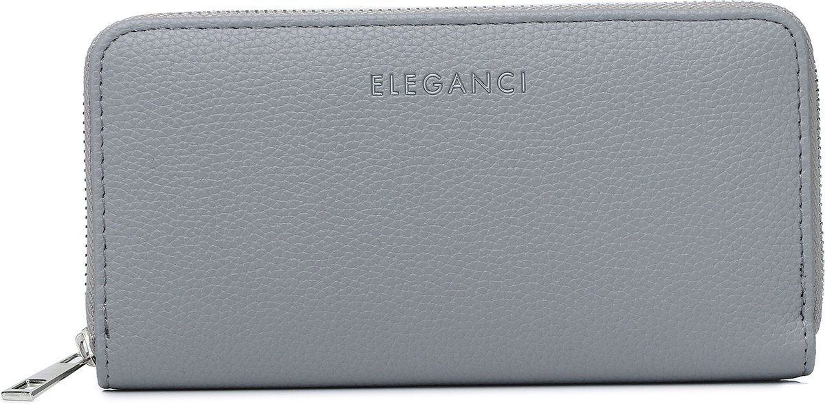 Eleganci® - Dames Portemonnee - Portefeuille - Beurs - Kunstleer - Geschikt voor pasjes - Cadeau - Ritsportemonnee - Kado - Met ritsvak - Voor Muntgeld - Voor Briefgeld - Grijs