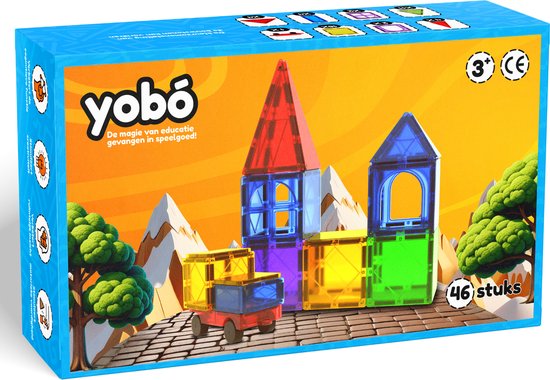 Yobó Original 46 Stuks - Magnetic Tiles – BPA Vrij – Sterke Magneten – Magnetisch Bouwspeelgoed – Magna Speelgoed - Magnetische Tegels - Speelgoed 3 jaar t/m 12 jaar