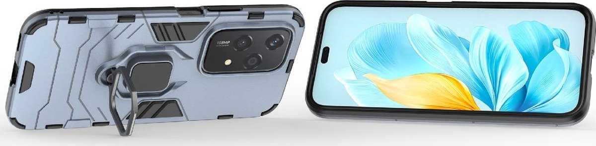 Mobigear Hoesje geschikt voor HONOR 200 Lite Telefoonhoesje Hardcase | Mobigear Armor Ring Backcover Shockproof met Ringhouder | Schokbestendig 200 Lite Telefoonhoesje | Anti Shock Proof - Marineblauw