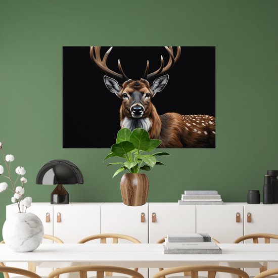 Peinture sur verre cerf avec fond noir - Peintures sur verre cerf - Peinture sur verre Animaux - Décoration murale moderne - Peinture sur verre acrylique - Oeuvre peinture verre acrylique 90x60 cm