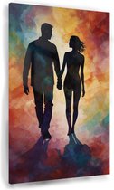 Silhouetten glas schilderij - Mensen glas schilderij - Schilderijen Liefde - Wanddecoratie industrieel - Schilderij plexiglas - Wanddecoratie slaapkamer acrylglas 50x75 cm