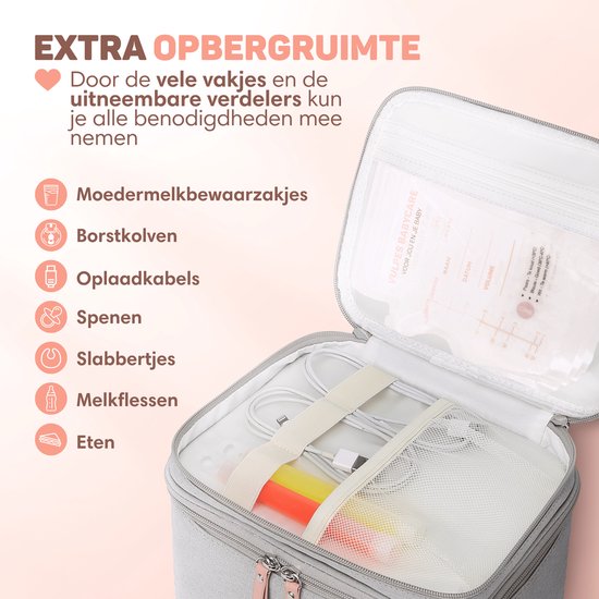 Vulpes Goods® Babycare - Luxe Koeltas met Koelelement - Voor Onderweg - Moedermelk tot 12 uur Koel - Koeltas Kolf - Koeltas Moedermelk - Bewaartas Babyvoeding - Premium Grey van Vulpes Goods® — afbeelding 4