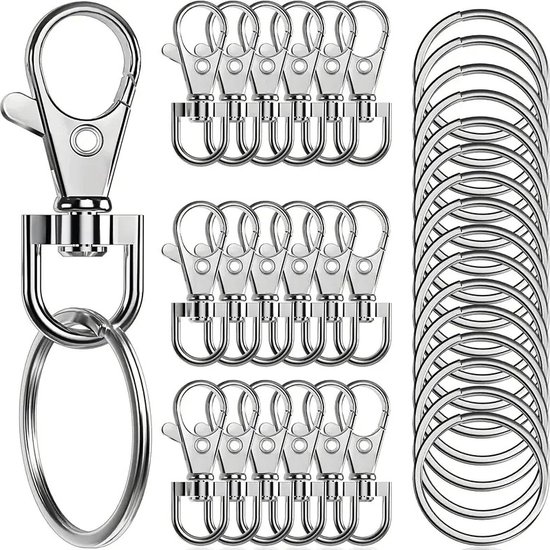 Fako Bijoux - Musketonhaak Met RVS Sleutelring - Karabijnhaak - Sleutelhanger - 14x53mm - Zilverkleurig - 20 Sets