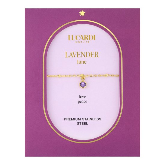Lucardi Dames Stalen goldplated armband geboortesteen juni - Armband - Staal - Goud - 19 cm
