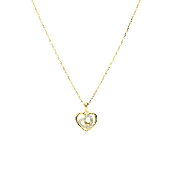 Zilveren Ketting Met Gouden En Zilveren Hart Met Zirkonia - Von Luca