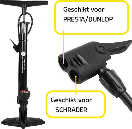 Fietspomp met drukmeter 12 bar extra Ventielen - Inclusief Adapters vloerpomp - analoge Drukmeter met dubbele ventielkop van Cooma — afbeelding 4