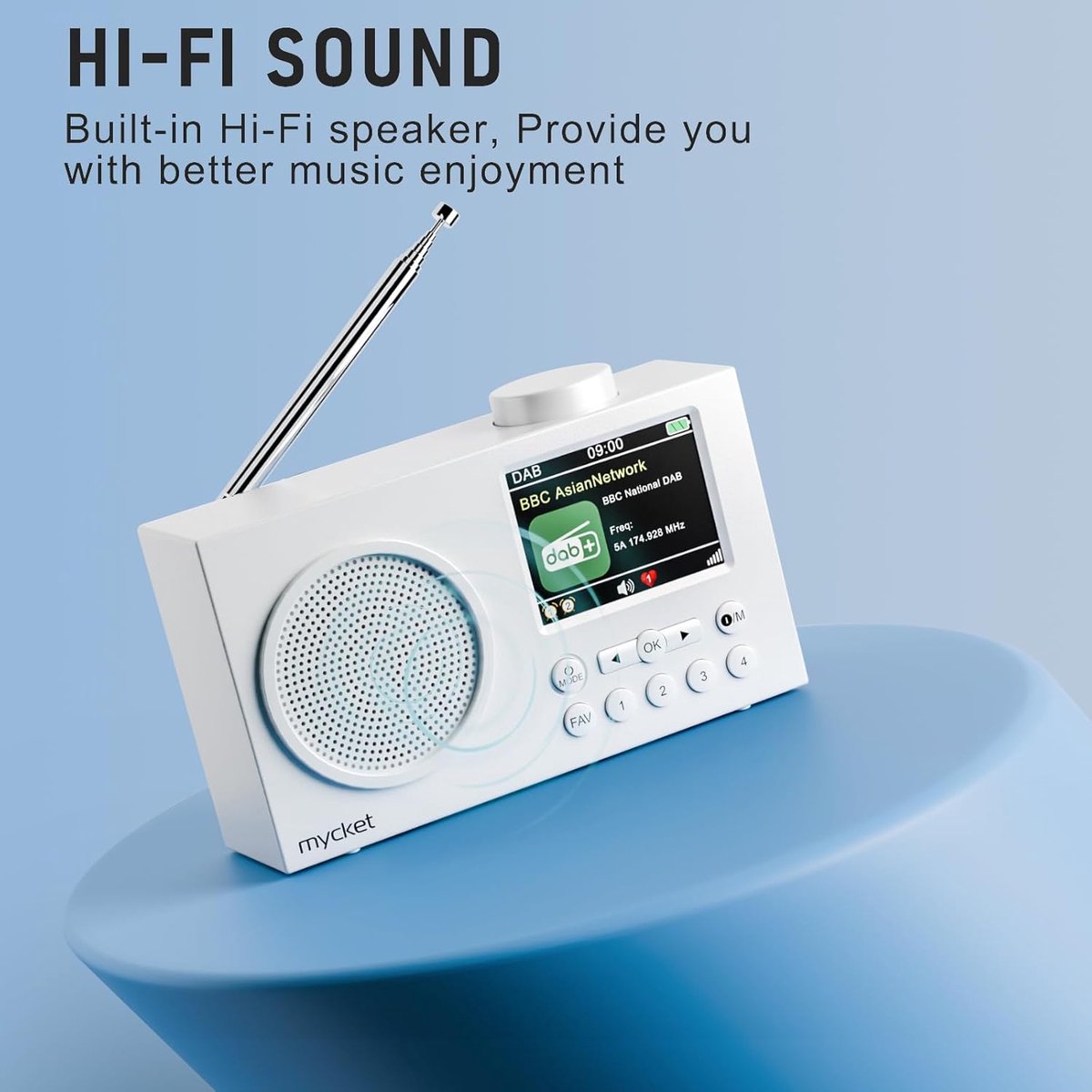 Mycket Radio DAB+ Portable Bluetooth – FM Numérique Rechargeable, Double Alarme, Écran Couleur 2.4", Cuisine & Voyage