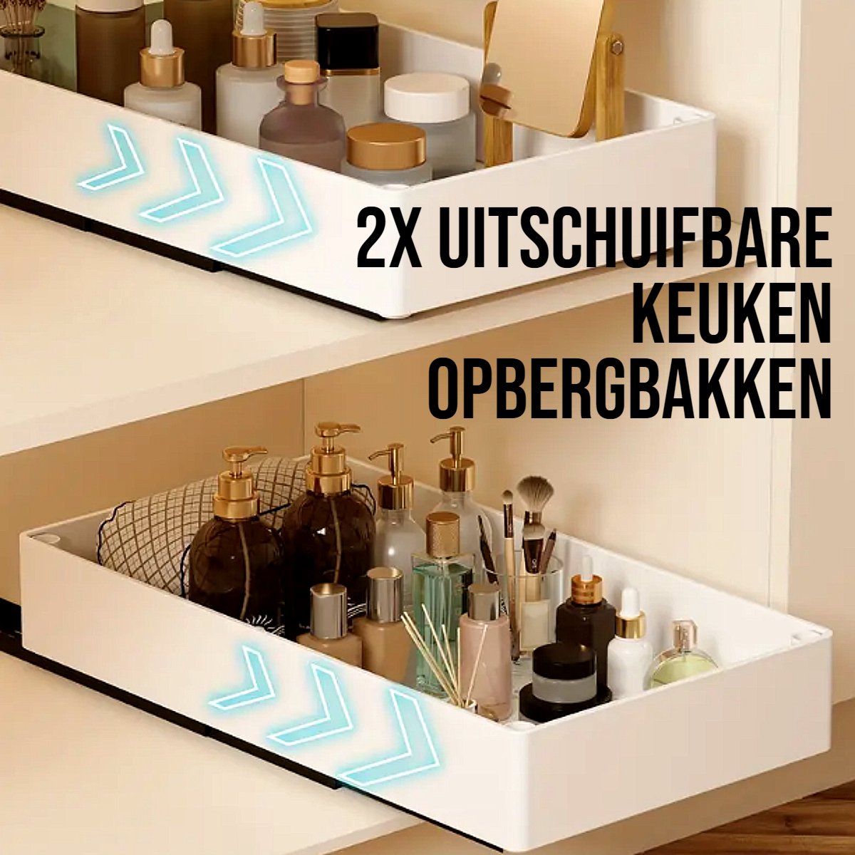 Allernieuwste.nl® 2 Stuks Uitschuifbare Keuken Opbergbak Zonder Boren - Wit - 38x20x5.2cm - Slimme Organisatie