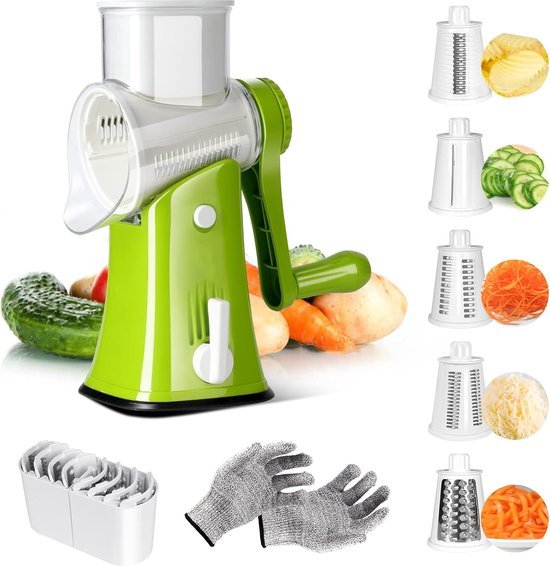 5-in-1 roterende groenteschaaf met handslinger