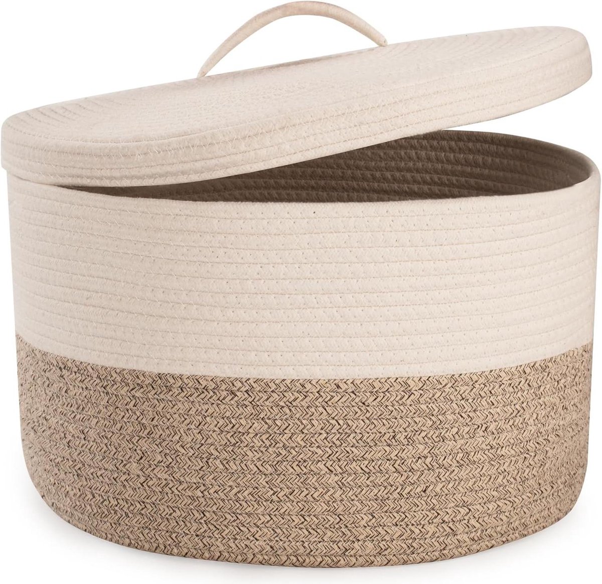 Goedkoopste Wasmand Opvouwbare Katoenen Touw 32L Met Deksel - Holle Handgreep - Woonkamer Slaapkamer Wasruimte - Kussens Dekens Handdoeken - 40 x 25cm - Bruin