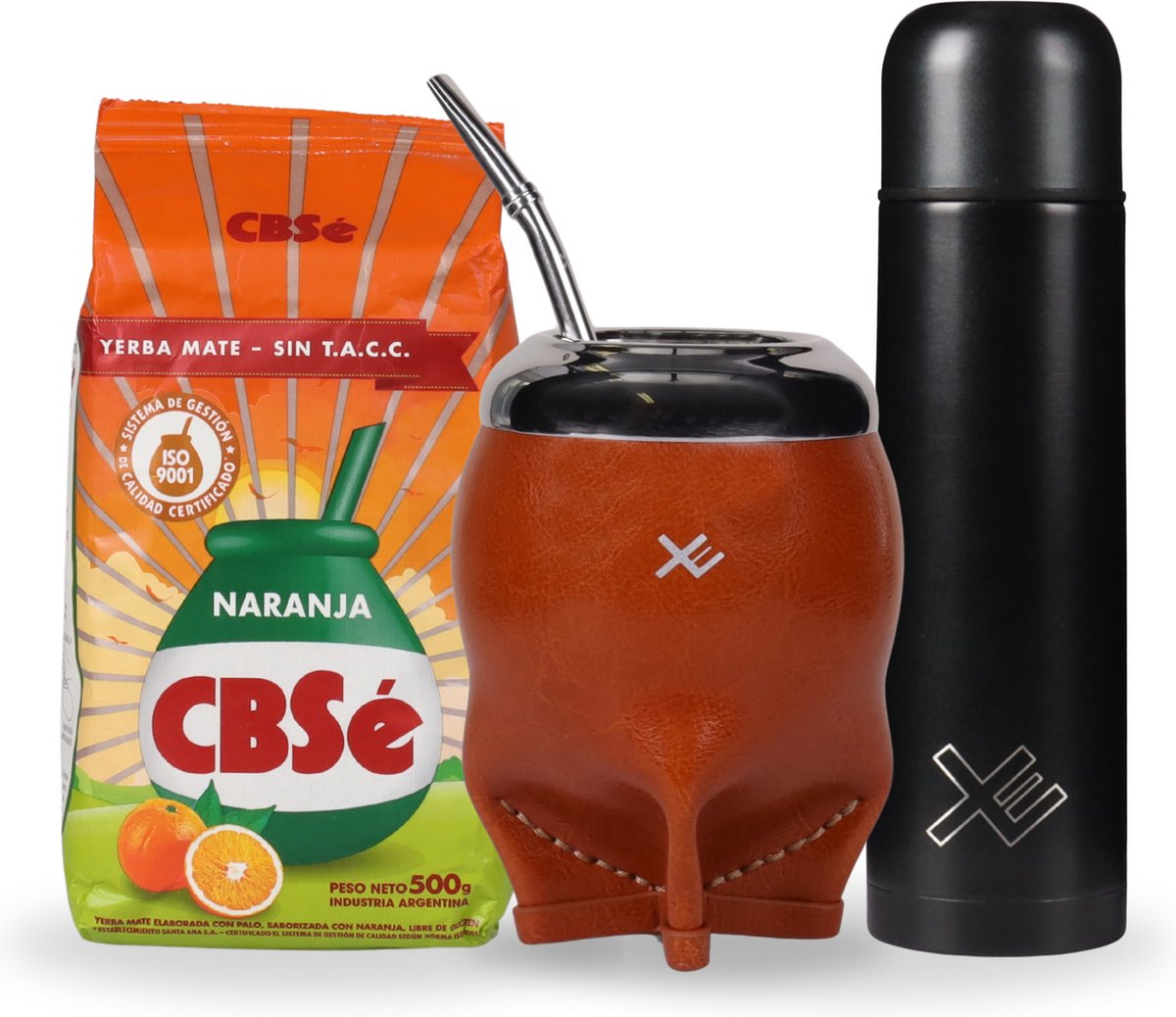 EquisMate - Yerba Mate thee - Complete Set - Thermosbeker - Keramische Kalebas - Bombilla - Sinasappel thee - Biologisch - Oranje