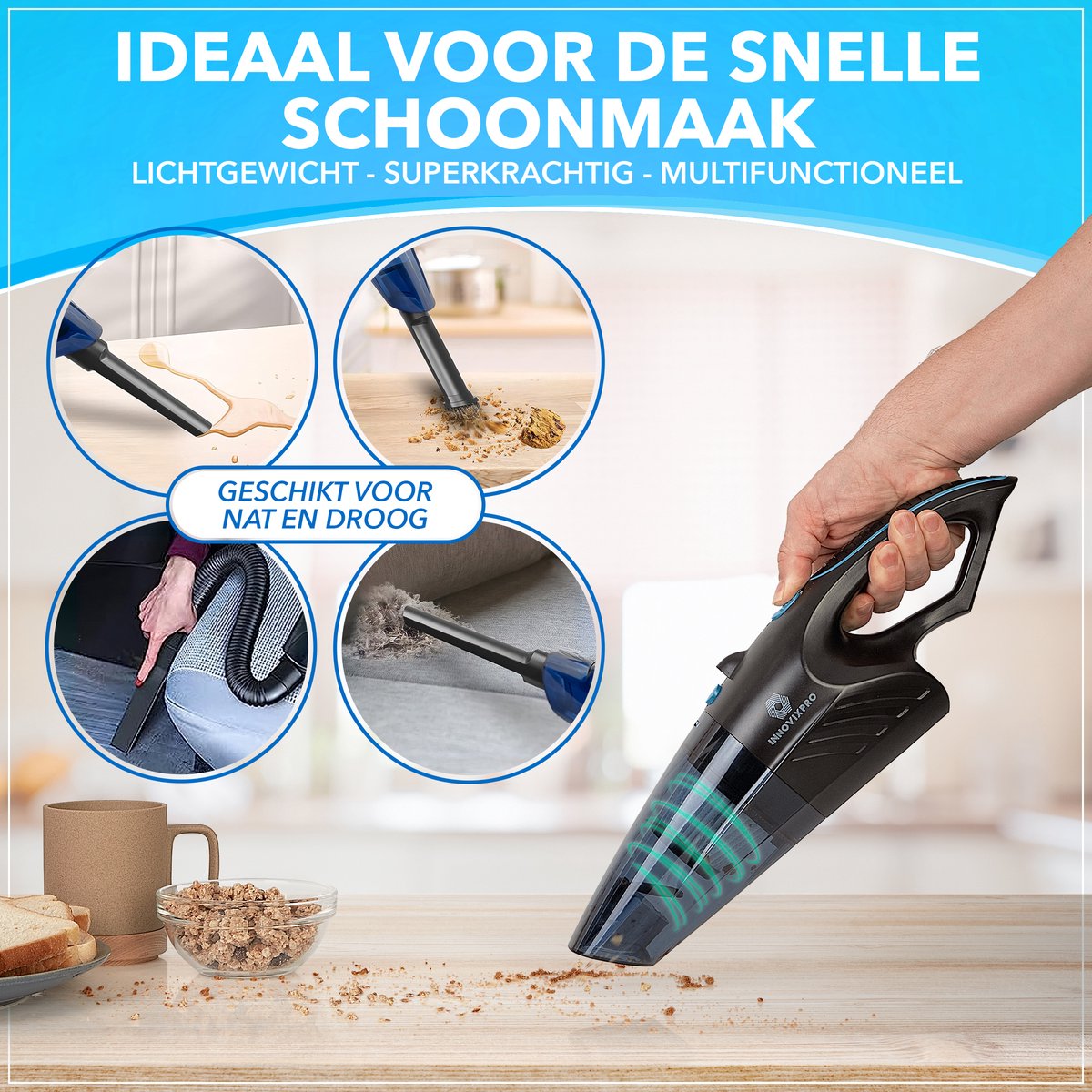 Innovixpro® Kruimeldief met Steel Nat&Droog Blauw/Zwart - afbeelding 3
