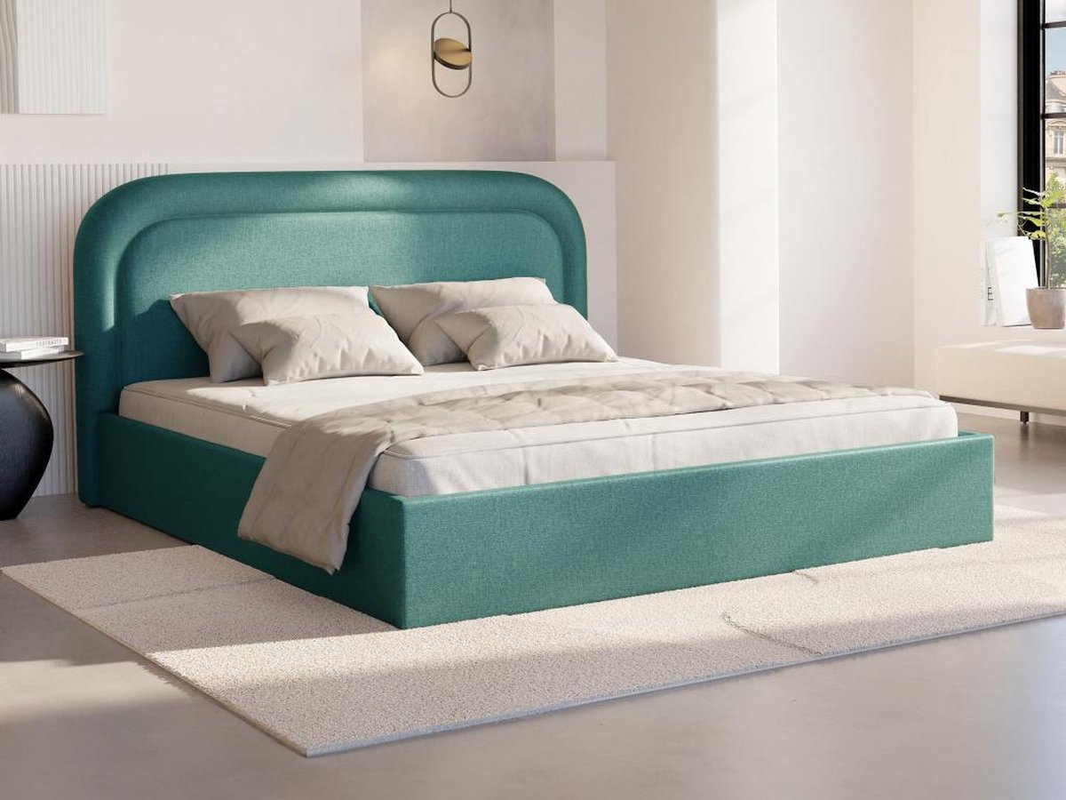 Vente-unique Bed met opbergruimte stof blauw 160 x 200 cm
