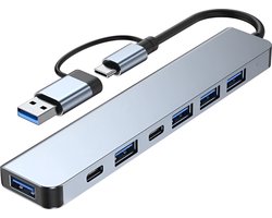 LuTech® USB 3.0 Hub – 7 Poorten – Hoge Snelheid – Inclusief USB-C Converter – USB Hub – USB Splitter – Zilver