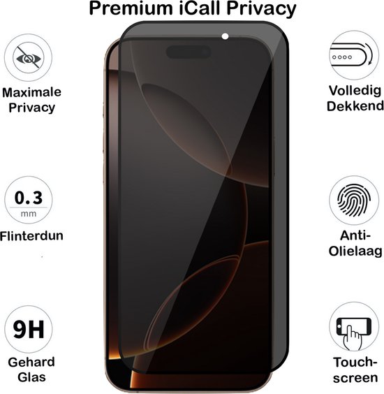 Privacy Screenprotector geschikt voor iPhone 16 Pro - Volledig Dekkend Gehard Glazen Tempered Glass Krasbestendige Screen Protector