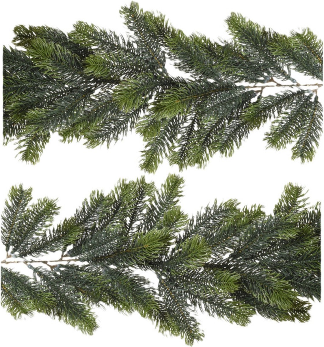 Everlands Dennenslinger/dennen guirlande - 2x - groen - 180 x 30 cm - kunststof- 168 tips - buiten