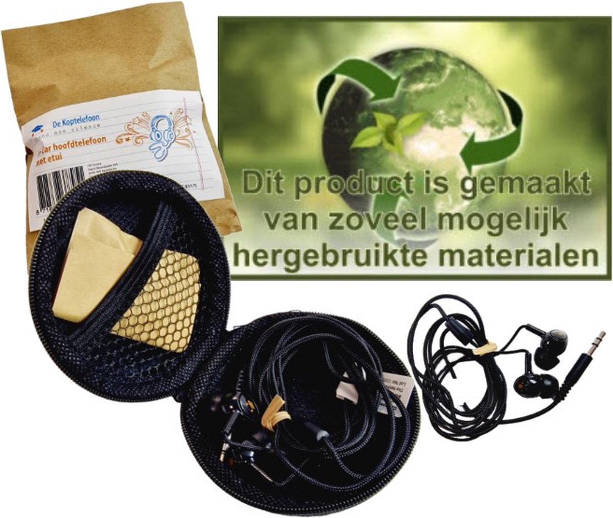 DKT Eduline In-ear hoofdtelefoon met gerecyclede materialen met handige opbergetui