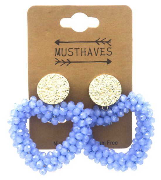 Boucles d'oreilles - boucles d'oreilles - acier inoxydable - perles - perles de verre - bleu - or - coeurs - love - amour - valentine - intemporel - hip - chic - tendance - fête - vacances - cadeau - femme - dames