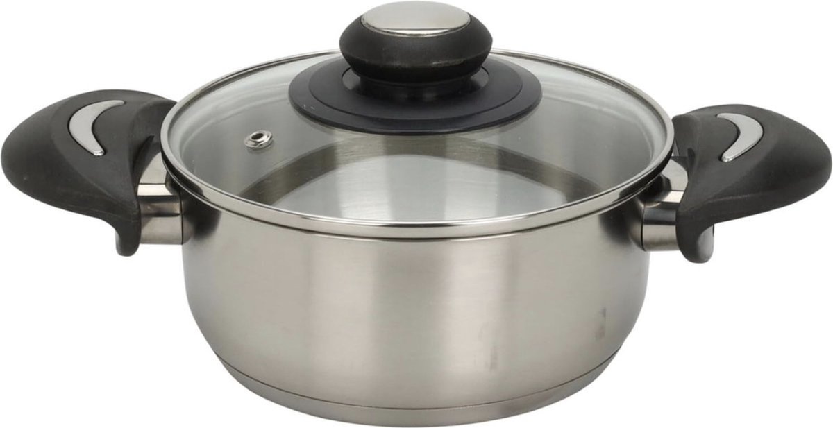 Roestvrijstalen kookpan met glazen deksel 1 4 l 16 x 13 cm universele kookpan met handgrepen pan voor pasta soepen sauzen aardappelen voor alle warmtebronnen vaatwasmachinebestendig