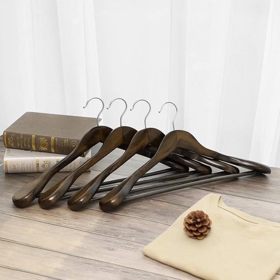 Houten Kleerhanger, Voor Pakken, Set Van 20, Massief Houten Kleerhanger Inkepingen In Schouderpartij Anti Slip Jassen Hemden Broeken 360 Draaibare Haak Zwart