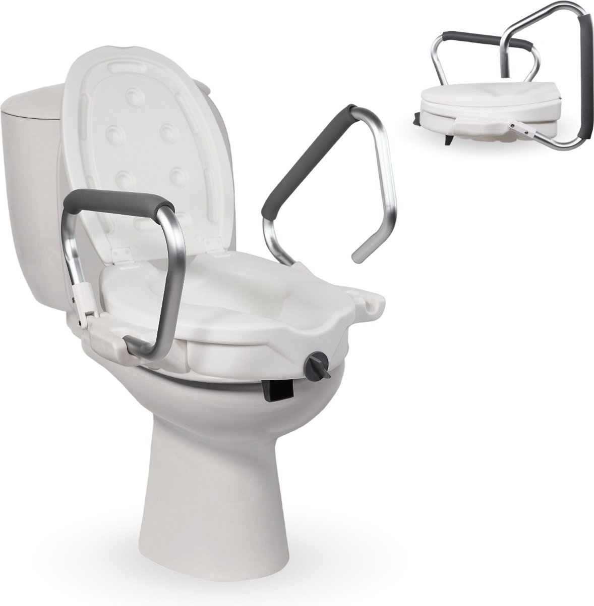 Mobiclinic Guadiana - Toiletverhoger - WC Verhoger 10 cm met Armsteunen & Deksel - Max. 100 kg - Voor gehandicapten en senioren - Met deksel en armleuningen - Voor de meeste toiletten - Wit