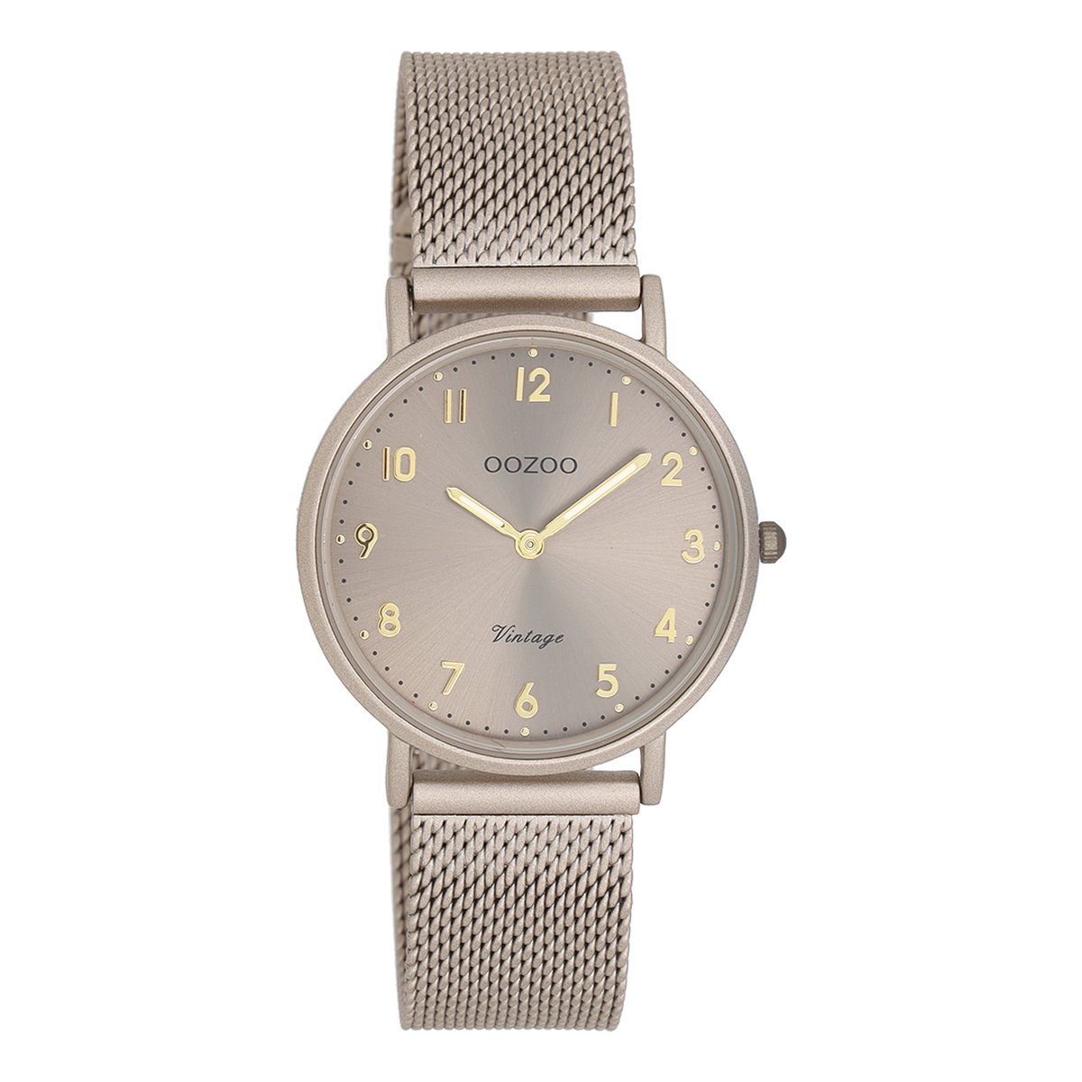 OOZOO Vintage series - Taupe horloge met taupe metalen mesh armband - C20382