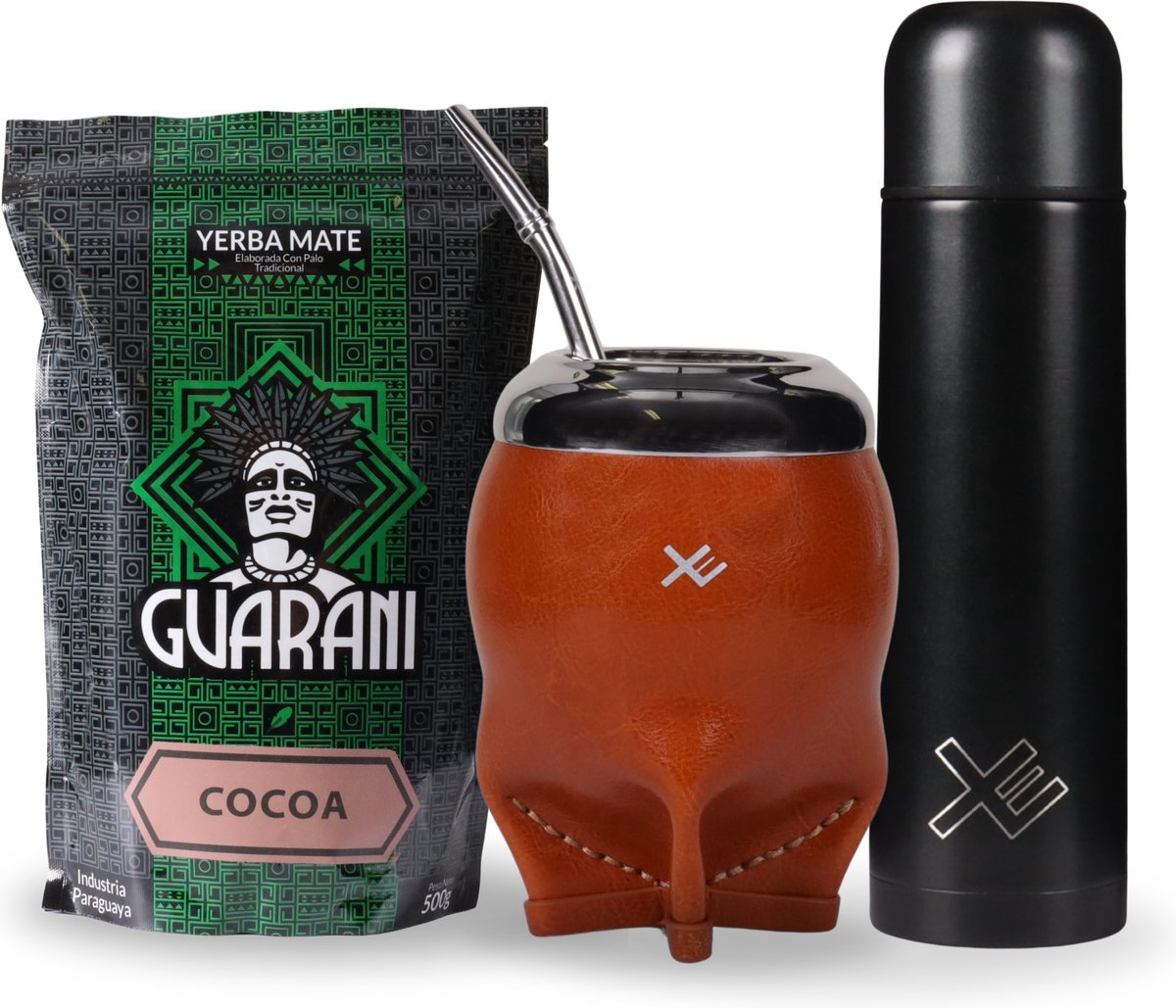 EquisMate - Yerba Mate thee - Complete Set - Thermosbeker - Keramische Kalebas - Bombilla - Losse Thee - Guarana - Biologisch - Oranje