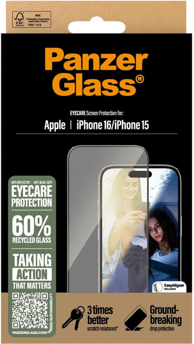 PanzerGlass EyeCare Ultra-Wide Fit Screen Protector geschikt voor iPhone 16