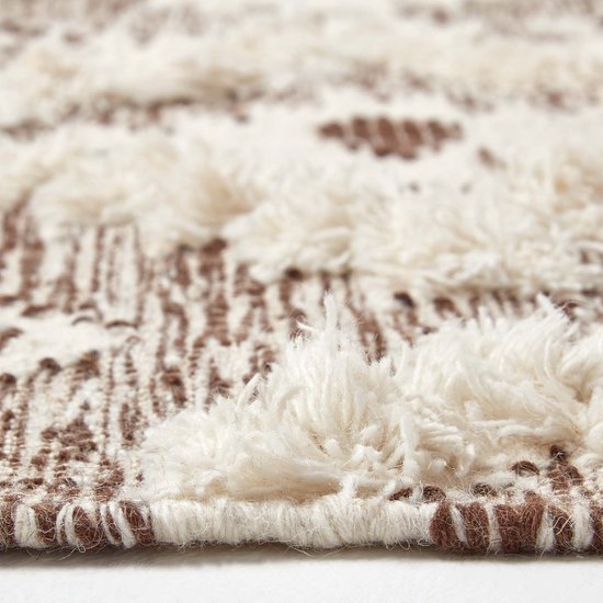 Homescapes Tapis Kilim en laine à franges et motif géométrique marron - Lhasa - 120 x 170 cm