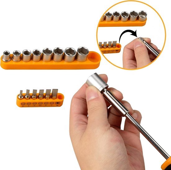 TOTAL - Gereedschapskoffer, tangen, moersleutels en schroevendraaiers, meetlint, boorbits en ijzerzaag, elektriciensschaar, meerkleurig, 130 accessoires