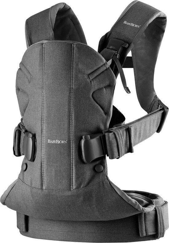 BabyBjörn Draagzak One - Geweven - Grijs denim-Donkergrijs - Buikdrager - Rugdrager – Ergonomisch – Stoer