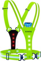 BOWINQ® London 200 Neon - Hardloopvest oplaadbaar - Hardloop verlichting voor- en achterkant - Met telefoonhouder - Reflecterend & Waterdicht - Inclusief USB-C kabel