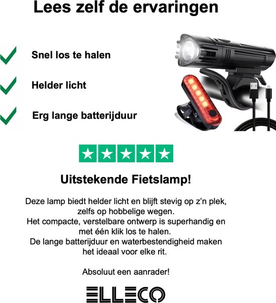 Elleco fietsverlichting set - fietslampjes oplaadbaar waterdicht - zwart — afbeelding 5