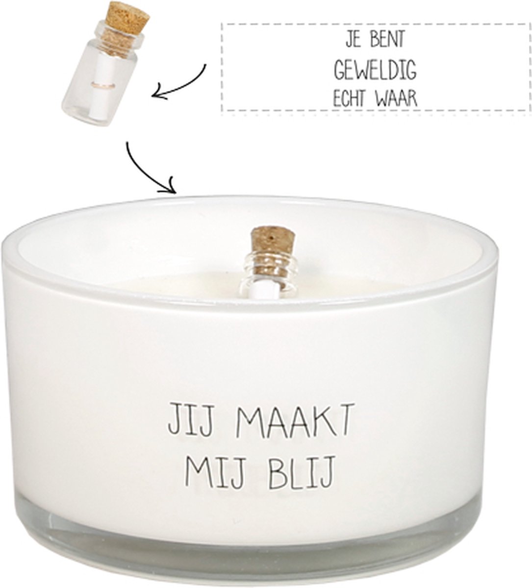 MY FLAME - Sojakaars - Flessenpostkaars - Jij maakt mij blij - Fresh Cotton - 35 branduren