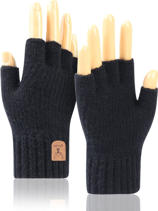 Yaopelky Winter Vingerloze Handschoenen voor Vrouwen en Mannen Half & Volledige Glitter Gebreide Wanten Duim met Muts Converteerbare Thermische Wanten, One Size for most adults