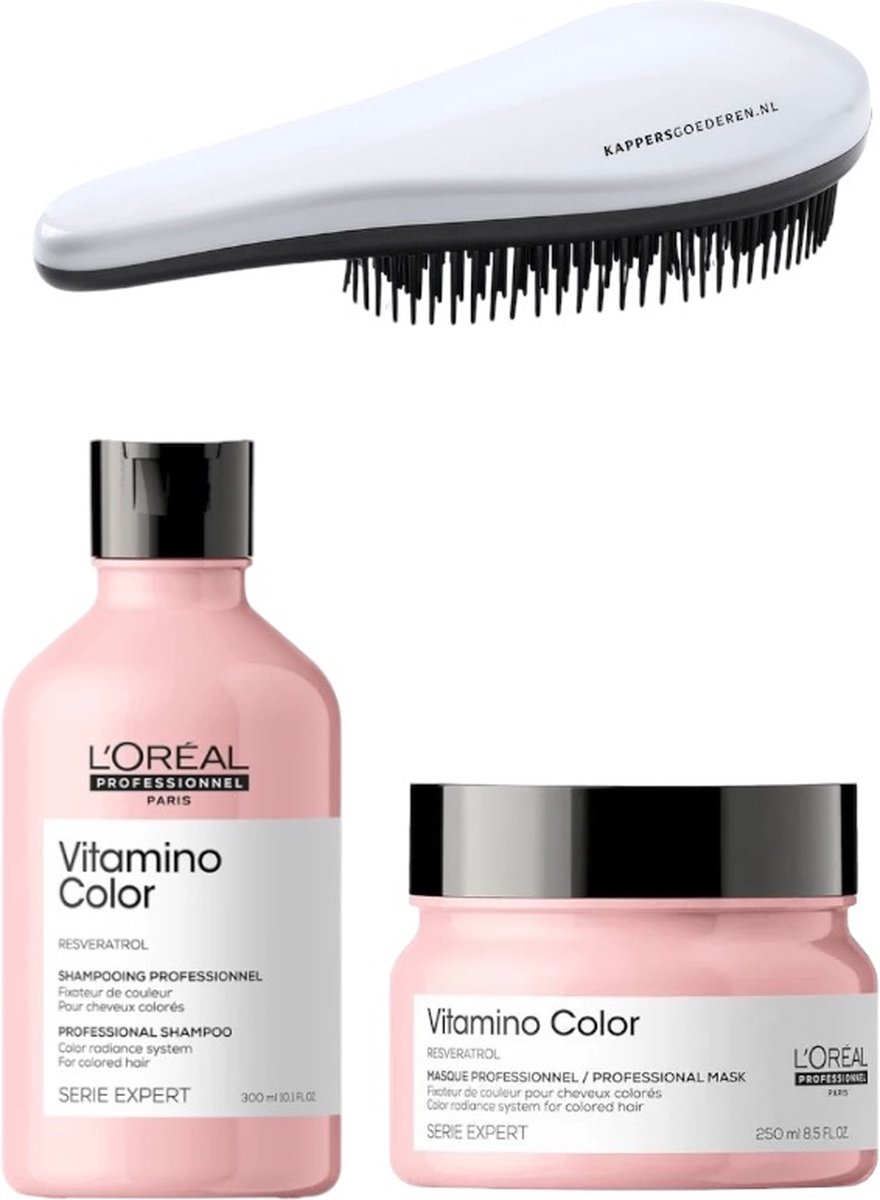 L`Oreal Professionnel - Vitamino Color Set - Shampoo + Masker + KG Ontwarborstel - 300 + 250ML - Gekleurd Haar Pakket