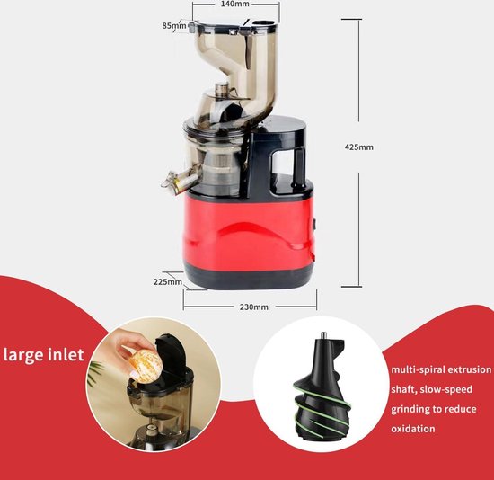 Elektrische sapcentrifuge voor groente en fruit - 500 W - 2 inlaten - 2 uitlaten - 37 rpm - slowjuicer - verse sappen - kleine sapmaker sapcentrifuge groenten en fruit — afbeelding 3