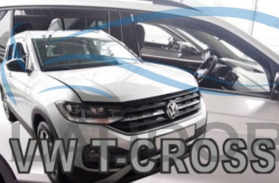 Grijze VW T-Cross met donkere zijwindschermen, set van 4 stuks, voor 5-deurs model 2019.
