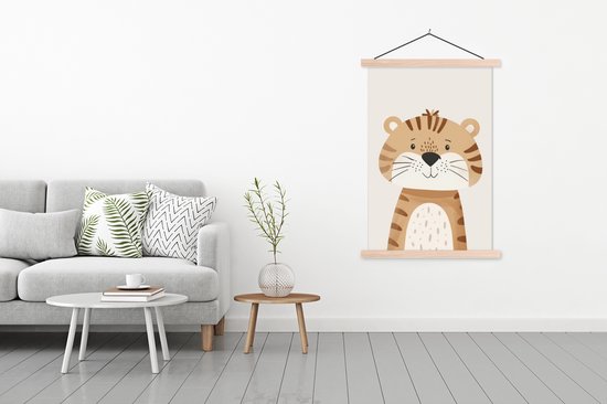 Support pour affiches avec affiche 120 x 180 cm - Affiche scolaire - Tigre - Animaux sauvages - Pastel - Affiche textile - Lattes vierges