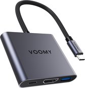 Voomy USB C naar HDMI Adapter - 3 in 1 Hub - 4K HDMI - USB 3.0 - USB-C 100W Opladen - Geschikt voor Macbook Pro / Air / Windows / Universeel - Premium