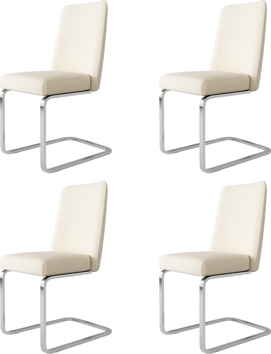 Merax Fluwelen Eetkamerstoelen Set van 4 – Beige Loungestoelen met Diamantvormig Rugontwerp – Zilverkleurige Metalen Slede Poten