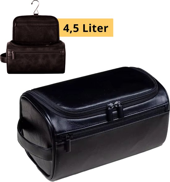 Garzini Toilettas heren - Toilettas mannen leder - Ophangbaar Toiletzak Heren - 4.5L - Travel Organizer Heren - Hangbaar met Haak - Zwart