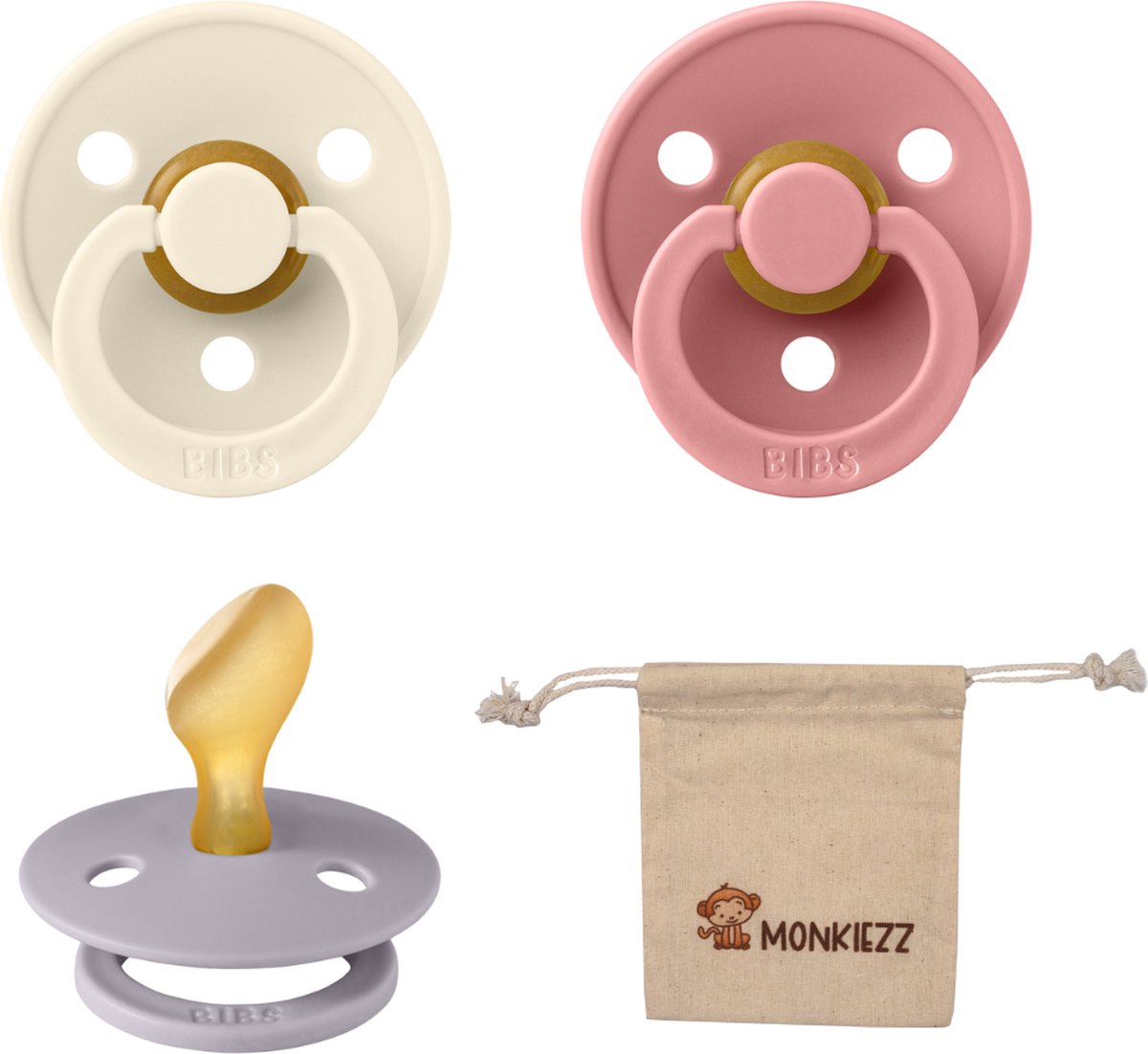 Goedkoopste Bibs Dental fopspenen Anatomical 6-18 maanden- Set 3 stuks- Ivory, Dusty Pink, Fossil Grey Monkiezz speenzakje - orthodontisch- Anatomisch- Maat 2